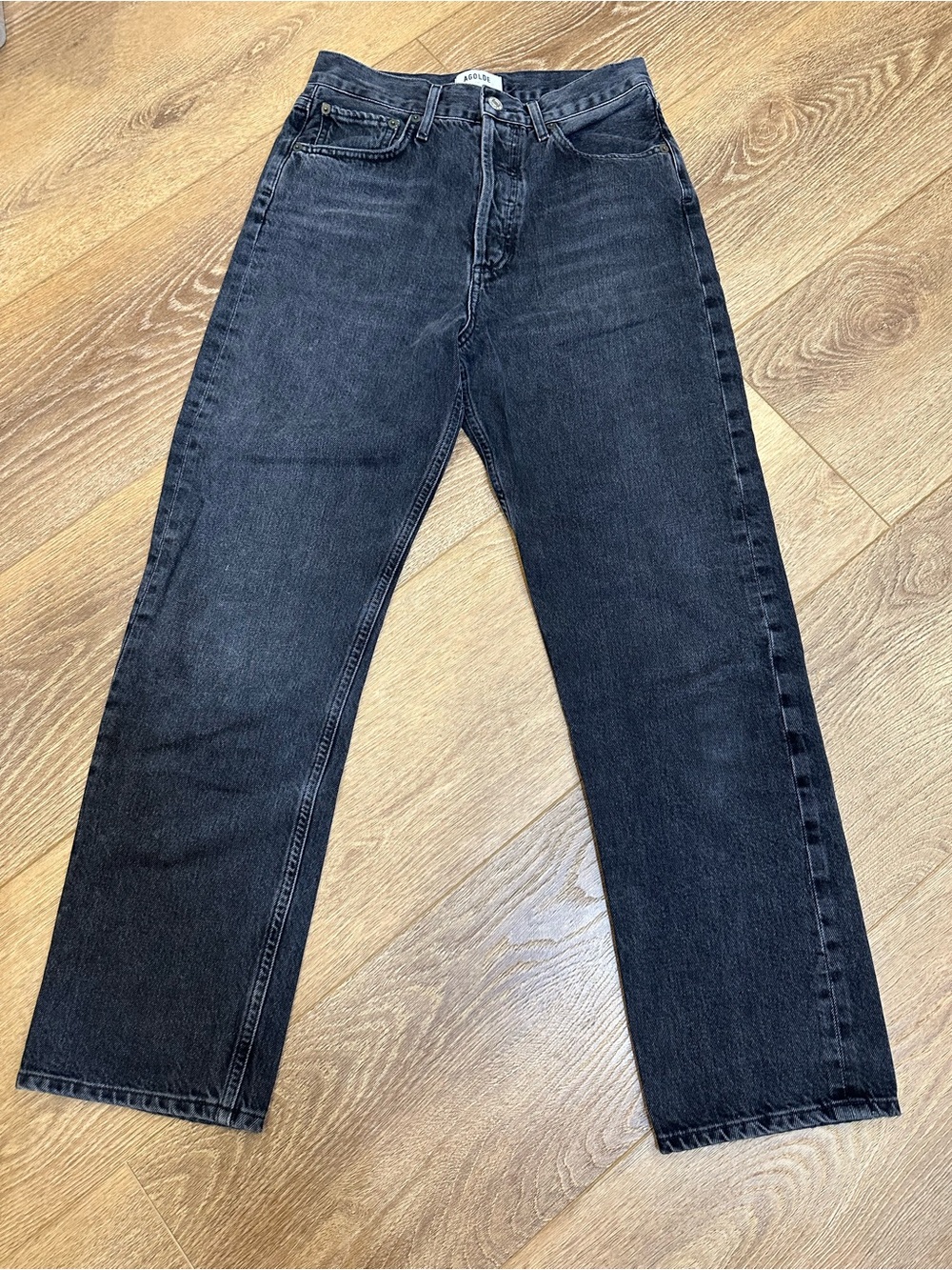 Agolde Black 90's Pinch Waist High Rise Straight Jeans